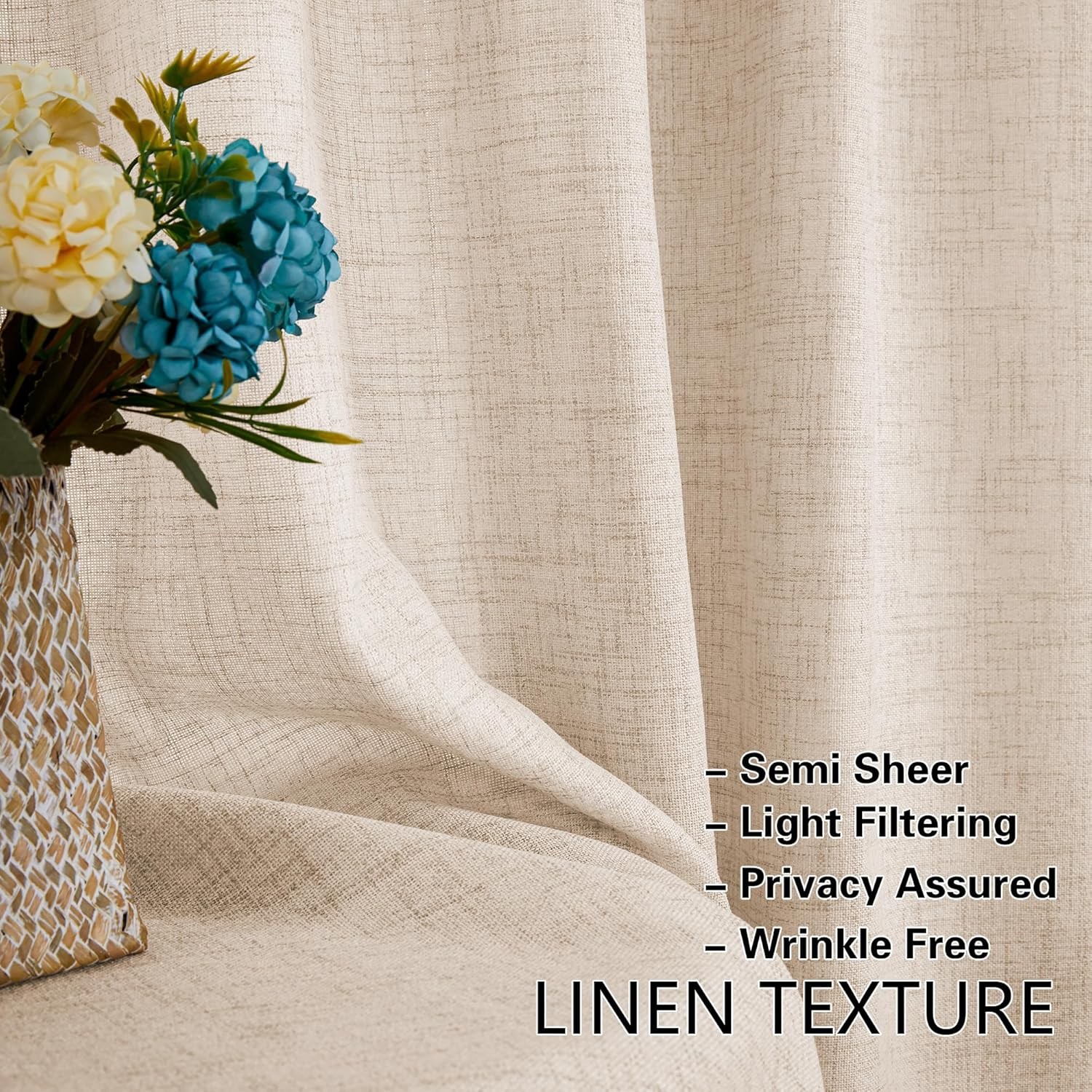 2 Pieces French Door Curtains Linen W35 x L72 Dual Rod Pocket Light Coffee Semi