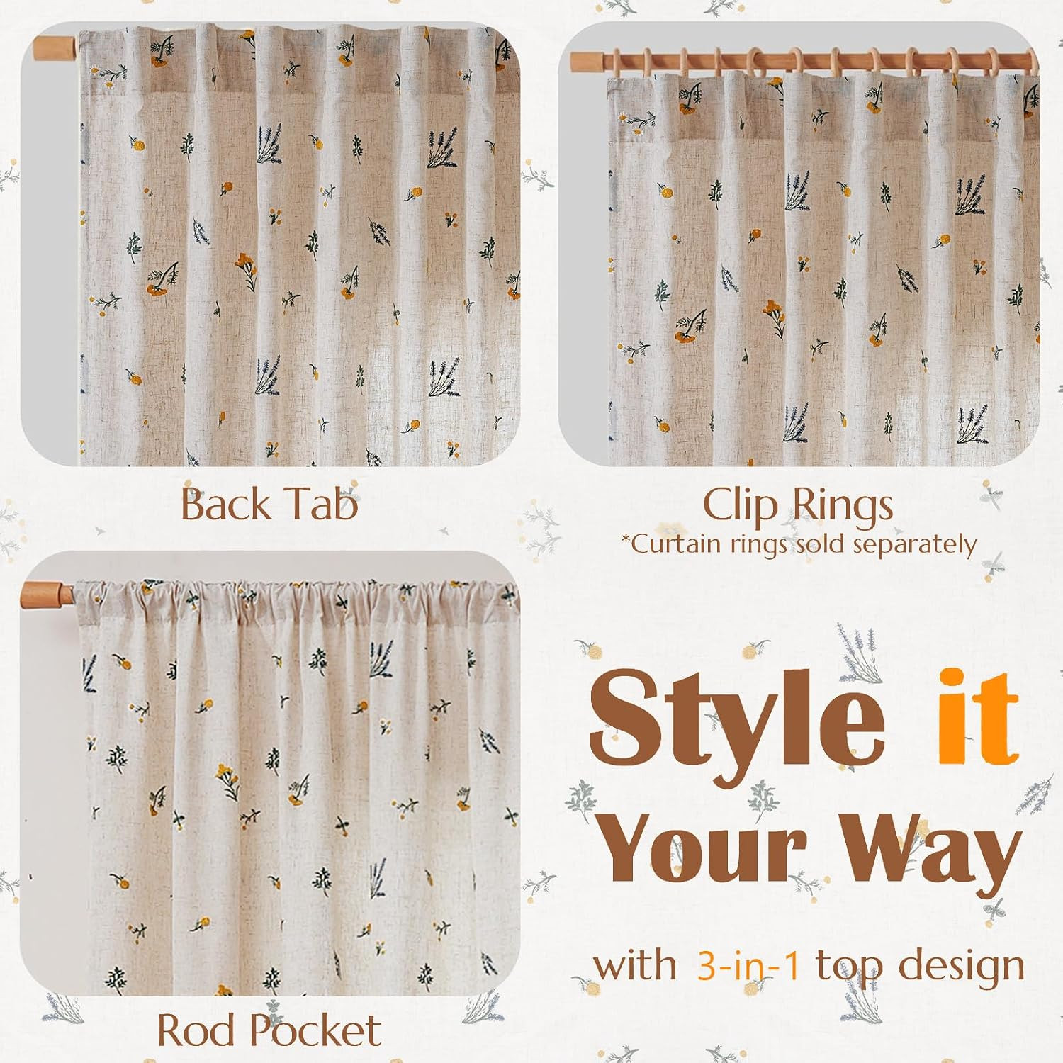 Linen Curtains 96 Inch Boho Drapes Daisy Embroidered Farmhouse Window