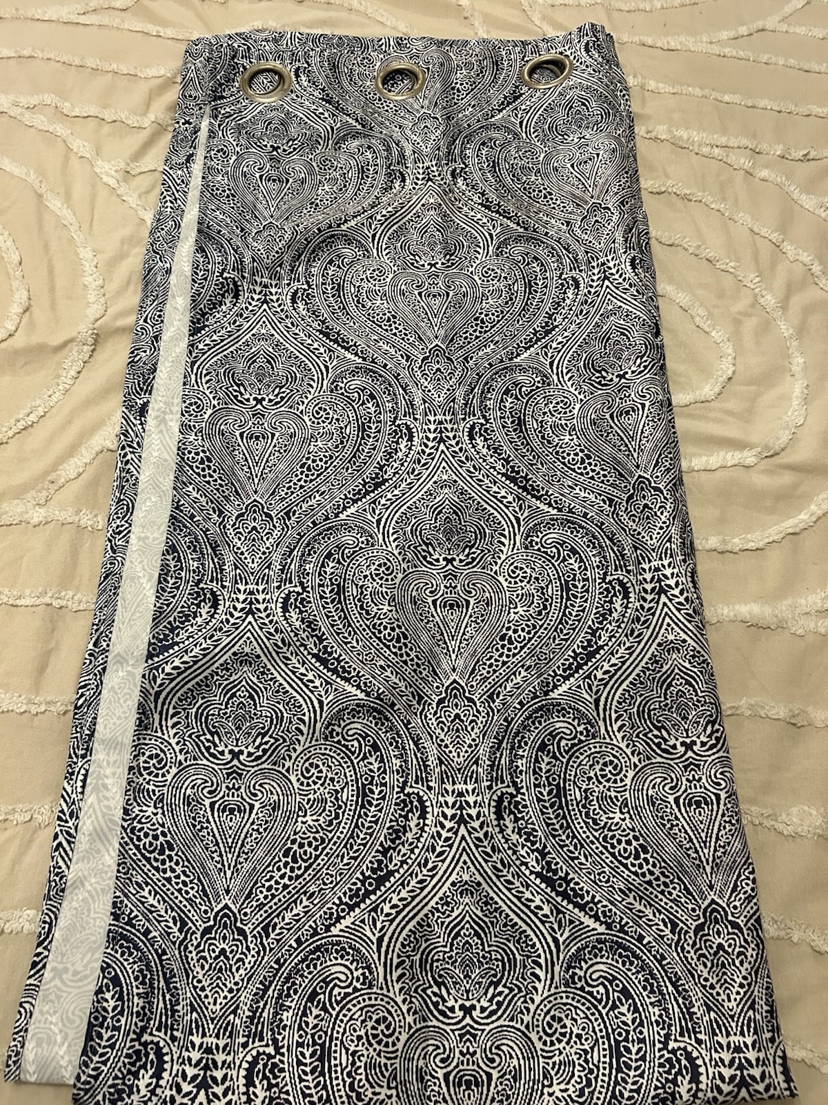 Blue White Paisley Fabric Grommet Curtain Panels Modern Opaque 36×84