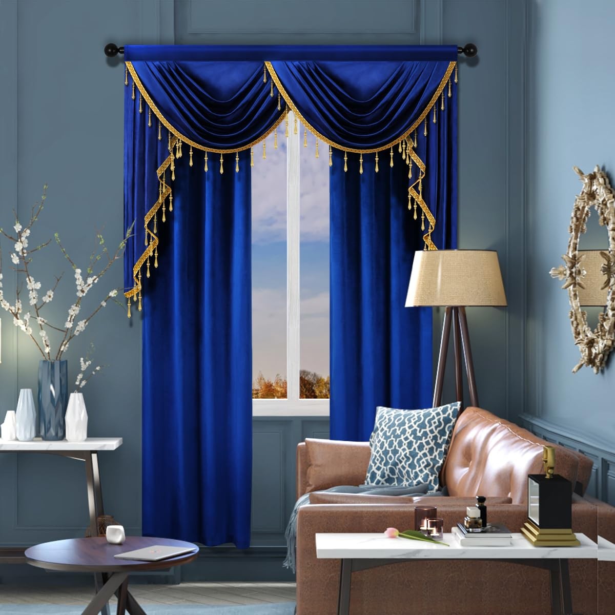 Elkca Luxury Royal Blue Velvet Window Curtain For Living Roomgrommet Top2
