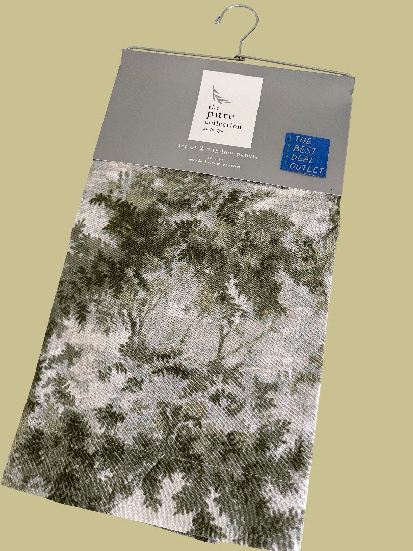 The Pure Collection Indigo Window Curtains 2 Panels 37 x 84 Olive Green Back Tab
