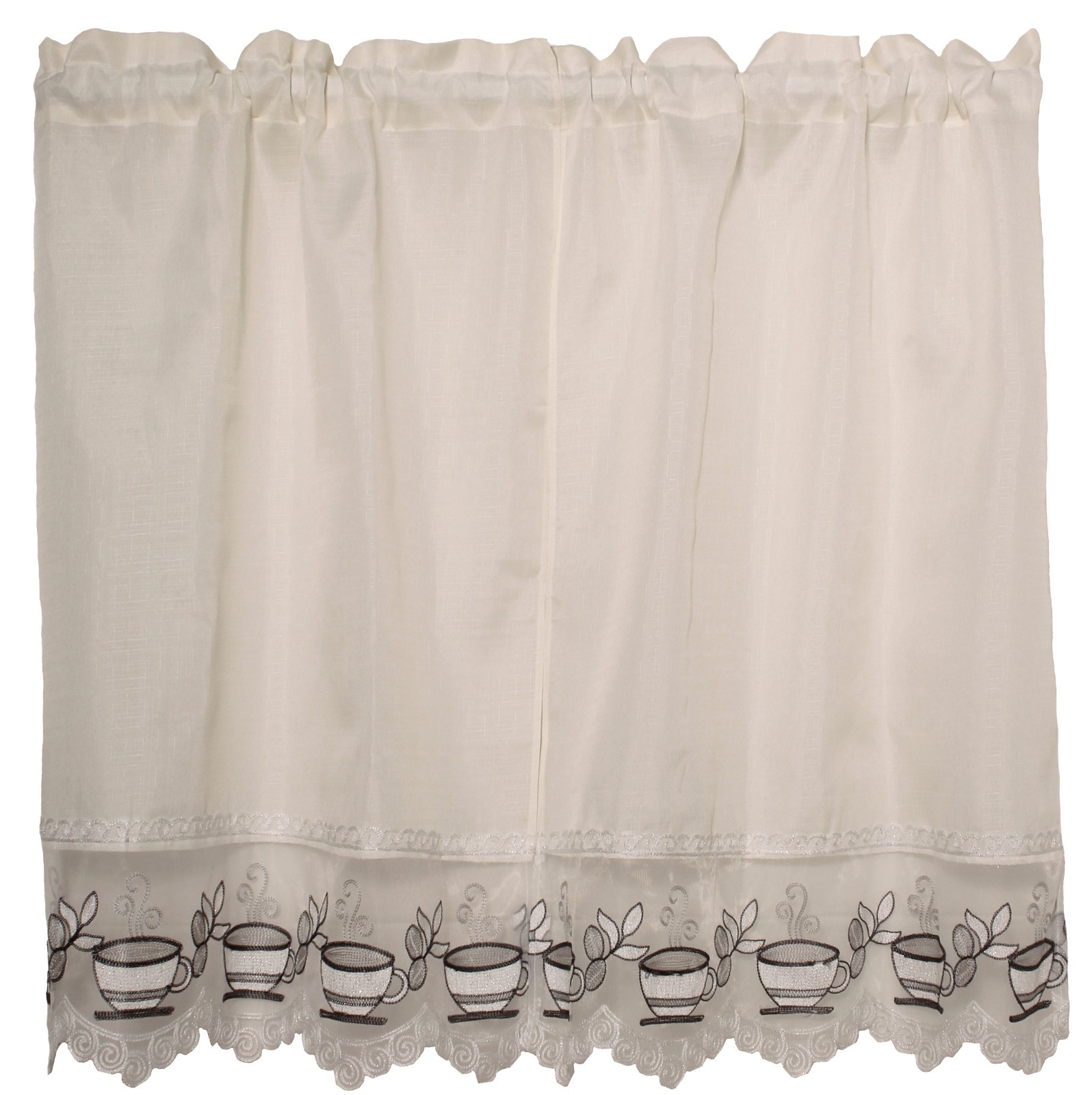 Coffee Time Embroidery Design Kitchen Curtain with Swag and Tier Set 36″ x 60″