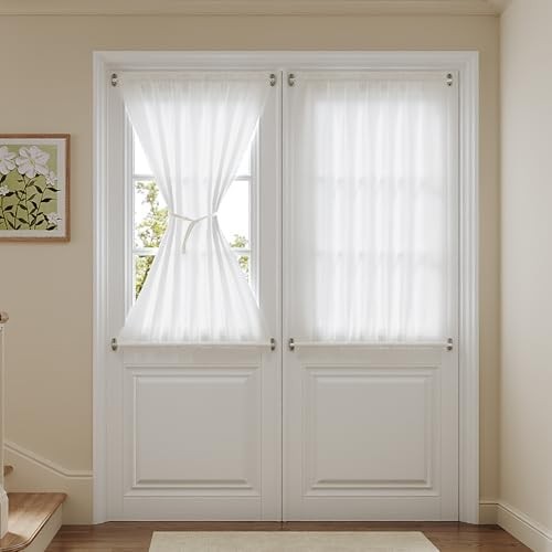 Non-See-Through Valance Kitchen Curtains 18 Inch Length 2 Panels Set, Off White