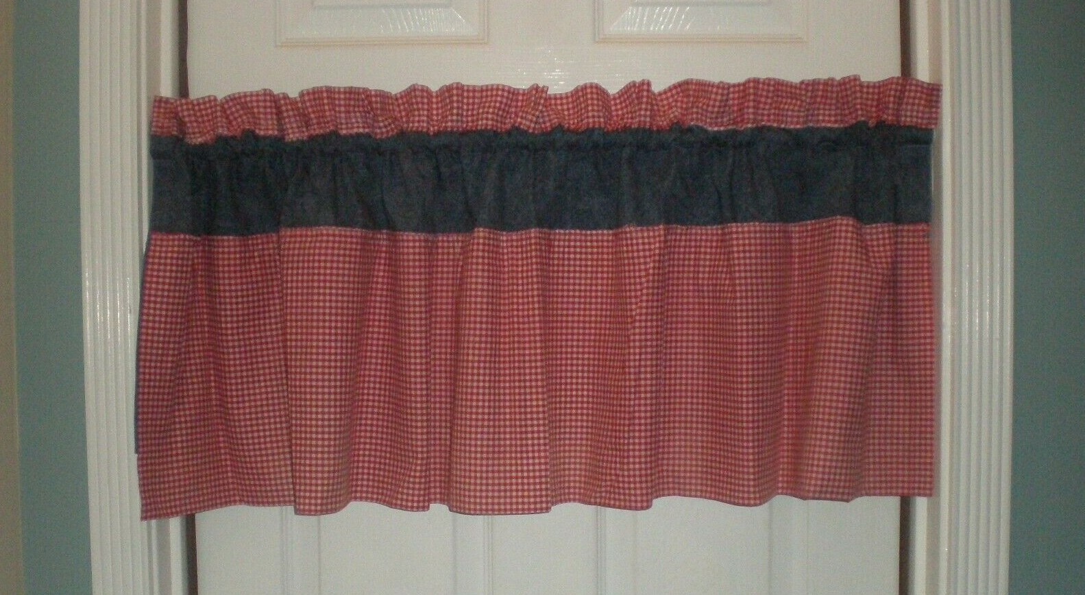Denim Gingham Ruffled Blouson RP Valance Cotton Country Rustic Western 3 avail