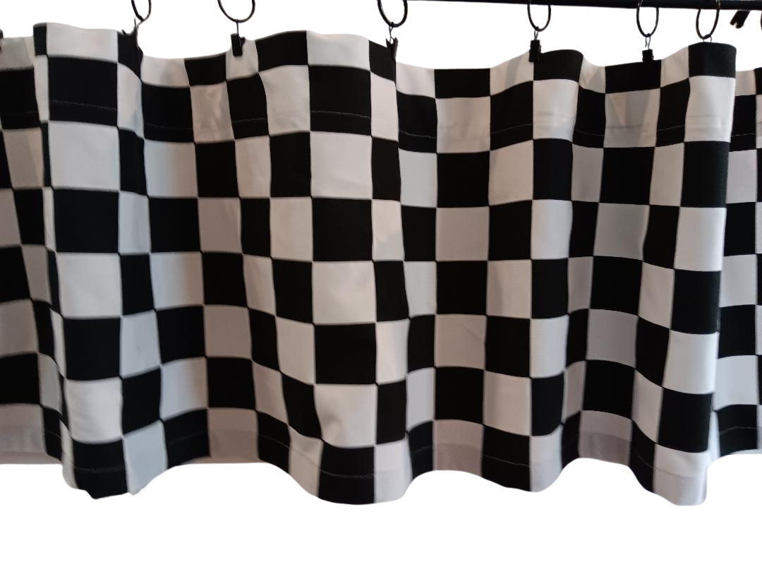 VALANCE Black and White Large Check Racecar Handmade 52″W x 15″L