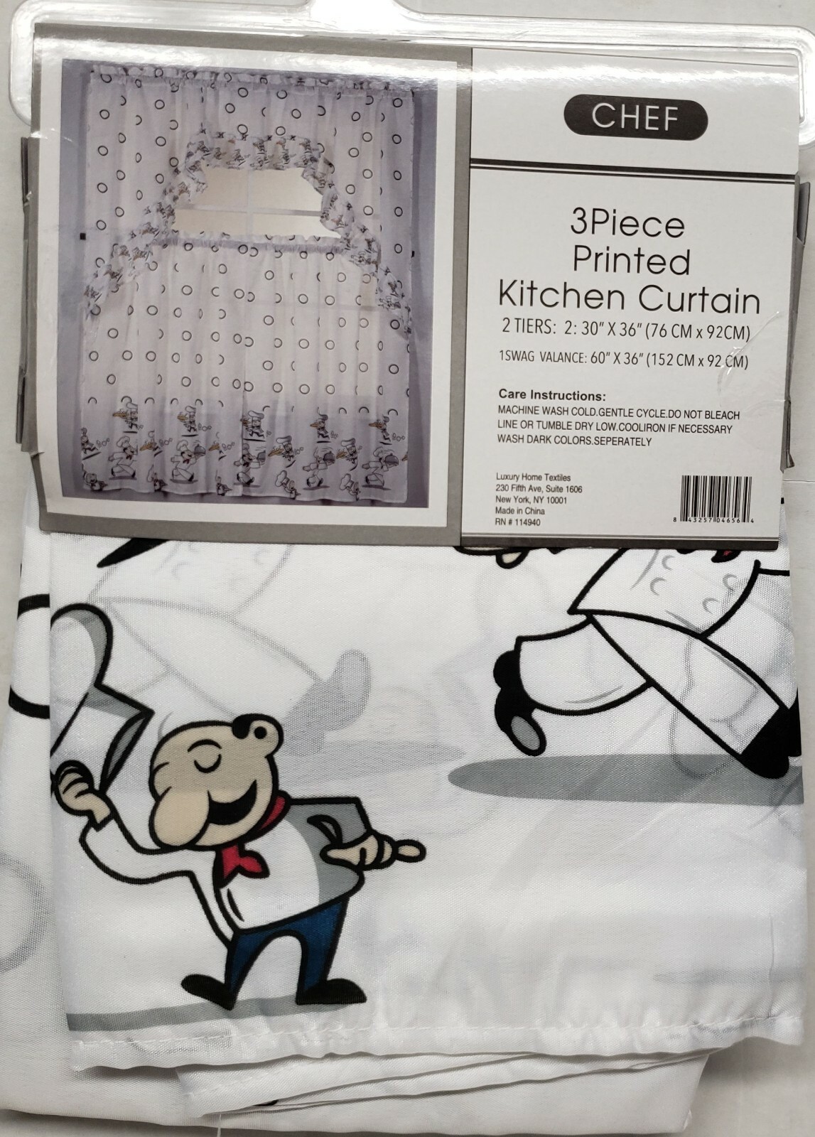 3pc. Printed Curtains Set: 2 Tiers(30″x36″) & Swag(60″x36″) RUNNING FAT CHEFS,LX
