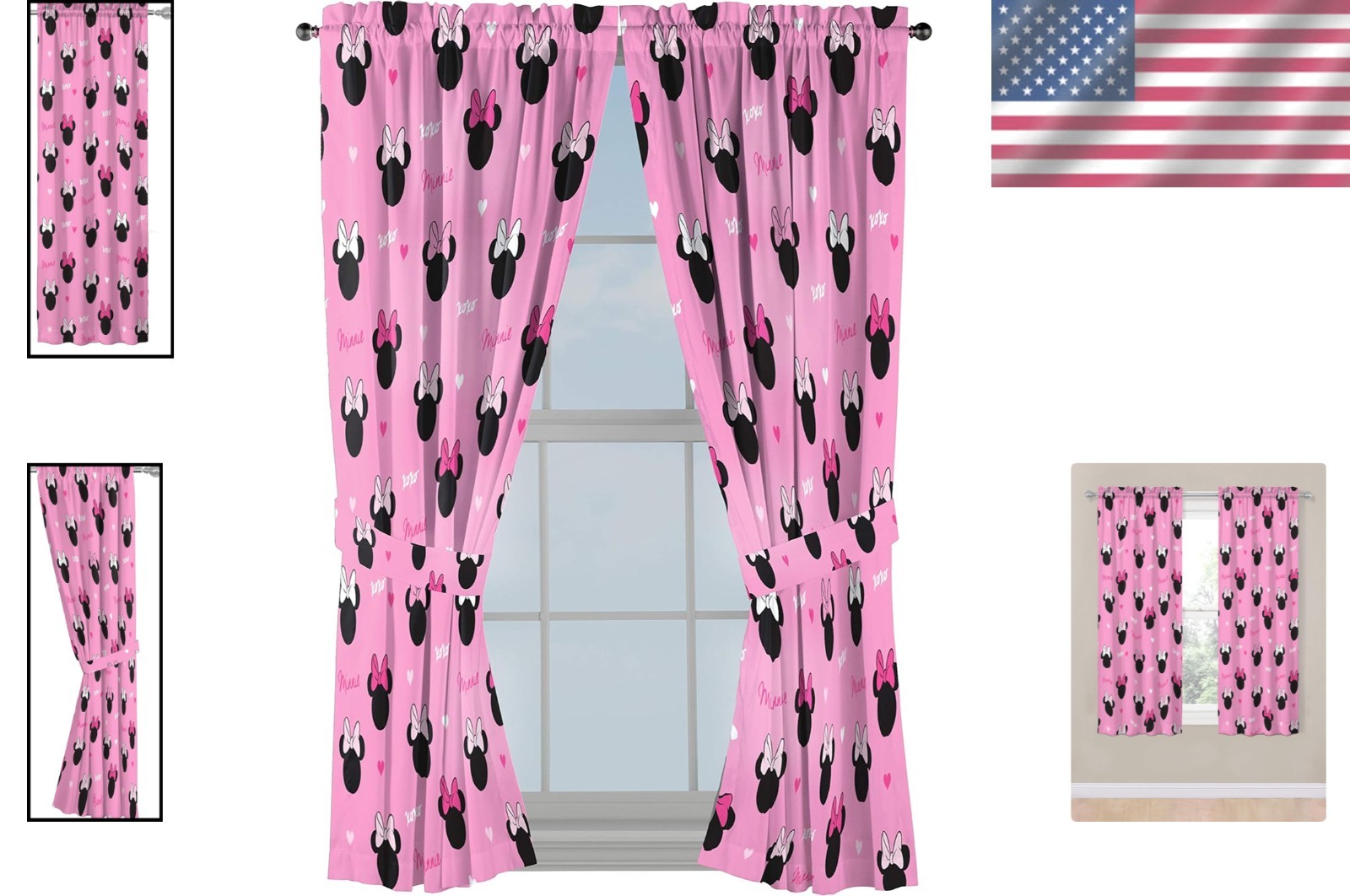 Charming 63″ Minnie Mouse Drapes with Tiebacks – Lightweight and Fade Resistant