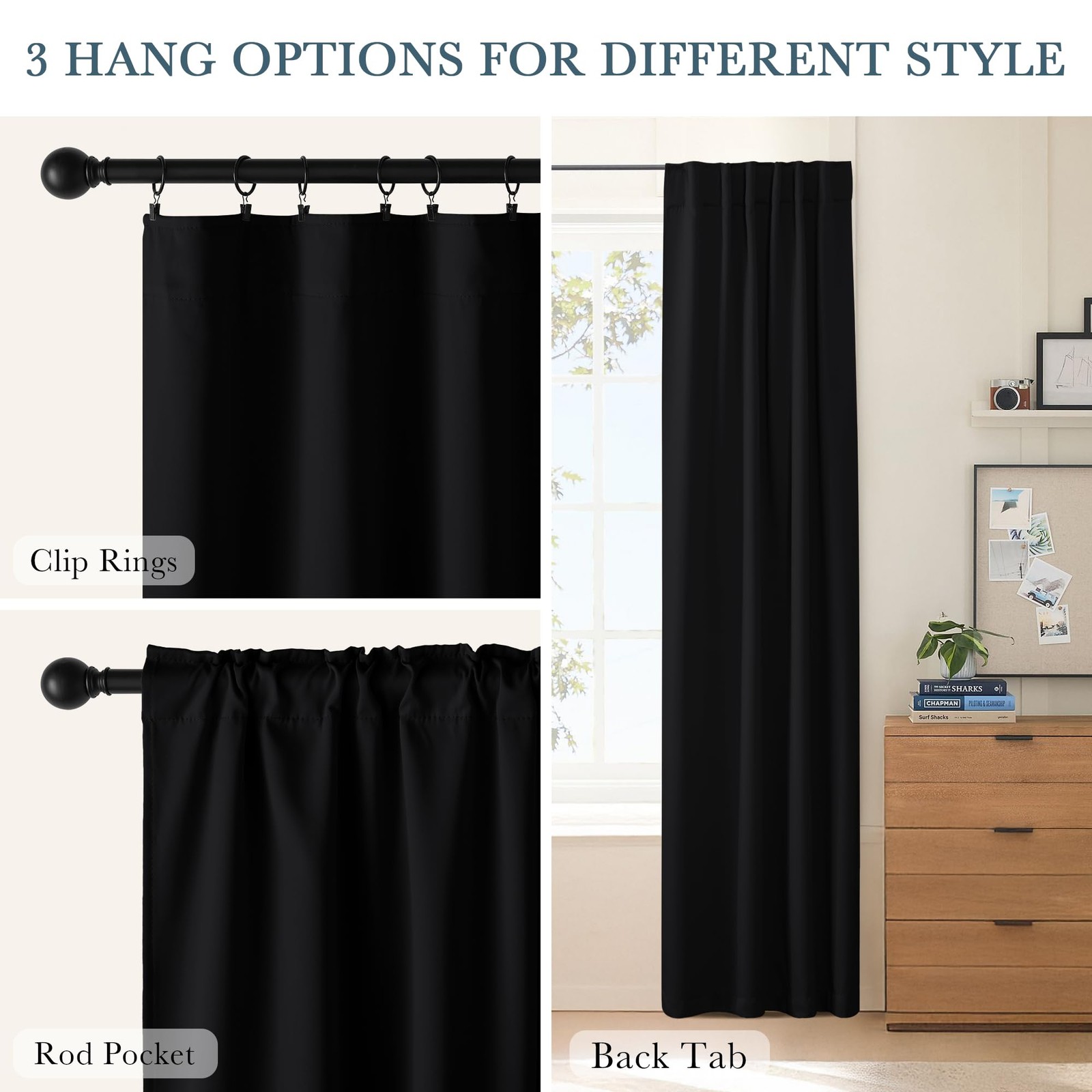 Short Blackout Curtains 45 inch Long -Thermal Insulated Black Curtains, 2 Panels