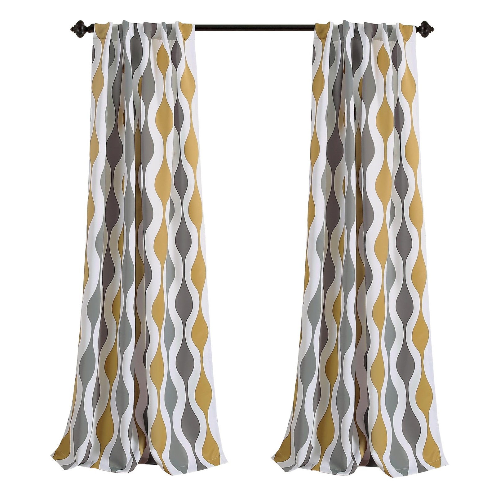 Mid Century Geo Light Filtering Window Curtain Panel Pair, 52″ W x 84″ L, Gol…