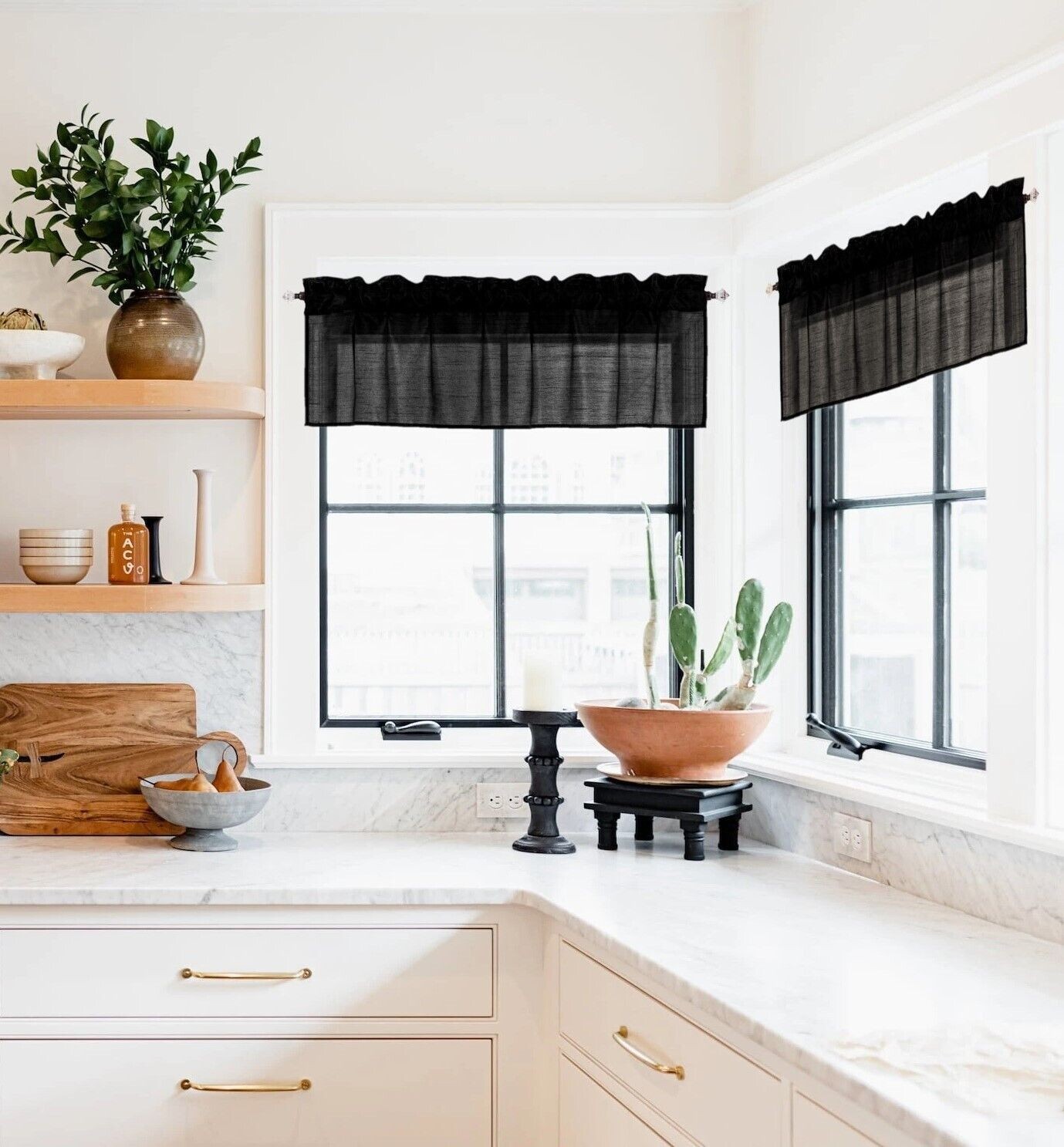 2PC Faux Silk Waterfall Window Curtain Rod Pocket Top Swag Valance 55″X18″ S18