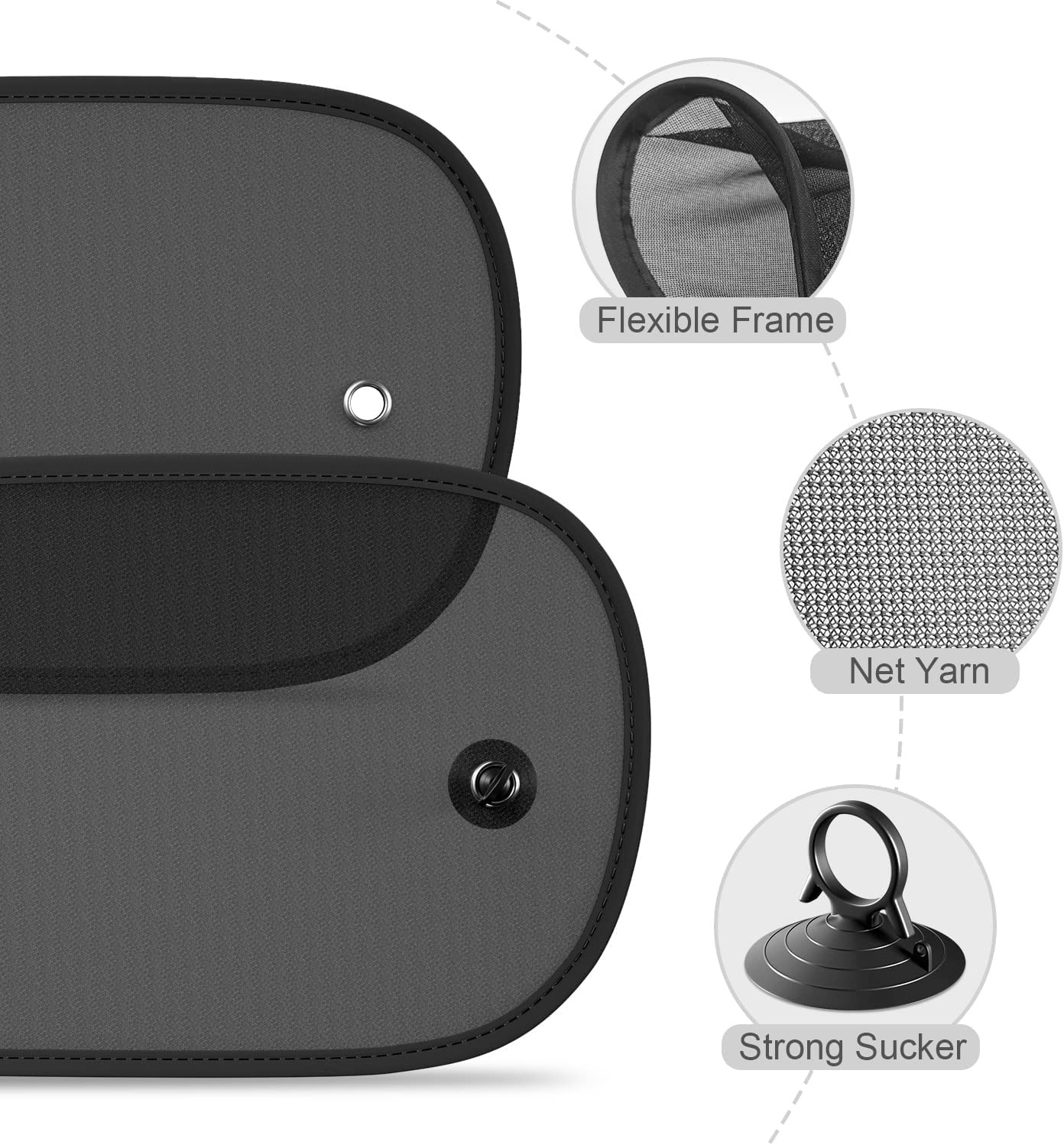 Car Window Shade, 2 Pack Sun Shade for S-Suction Cups, Black:S