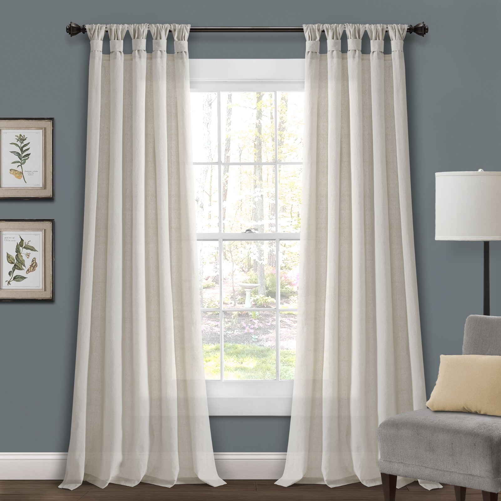 Set of 2 (84″x45″) Burlap Knotted Tab Top Light Filtering Window Curtain Panels