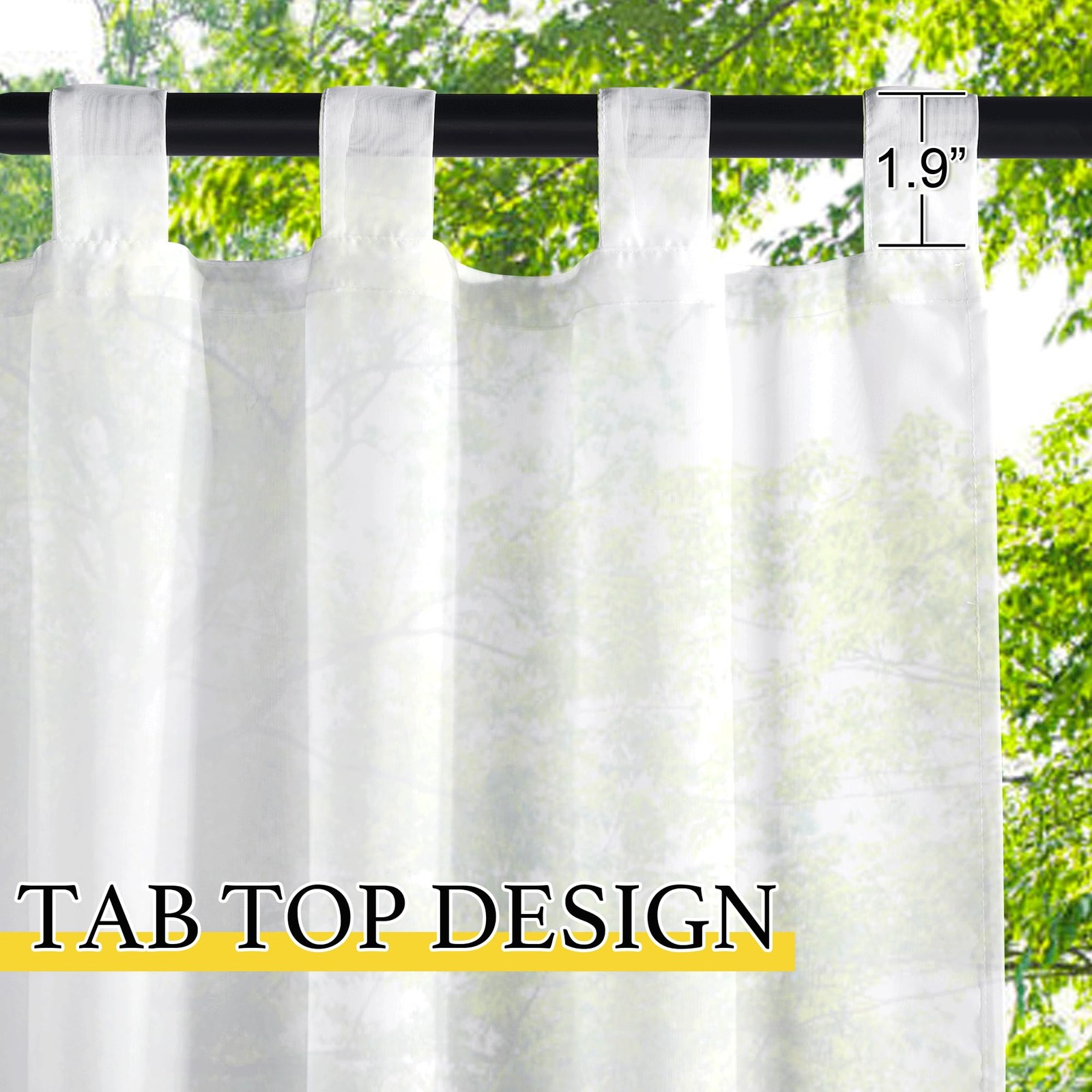 Waterproof Sheer White Tab Top Indoor/Outdoor Patio Curtains 54×84 (2 Panels)