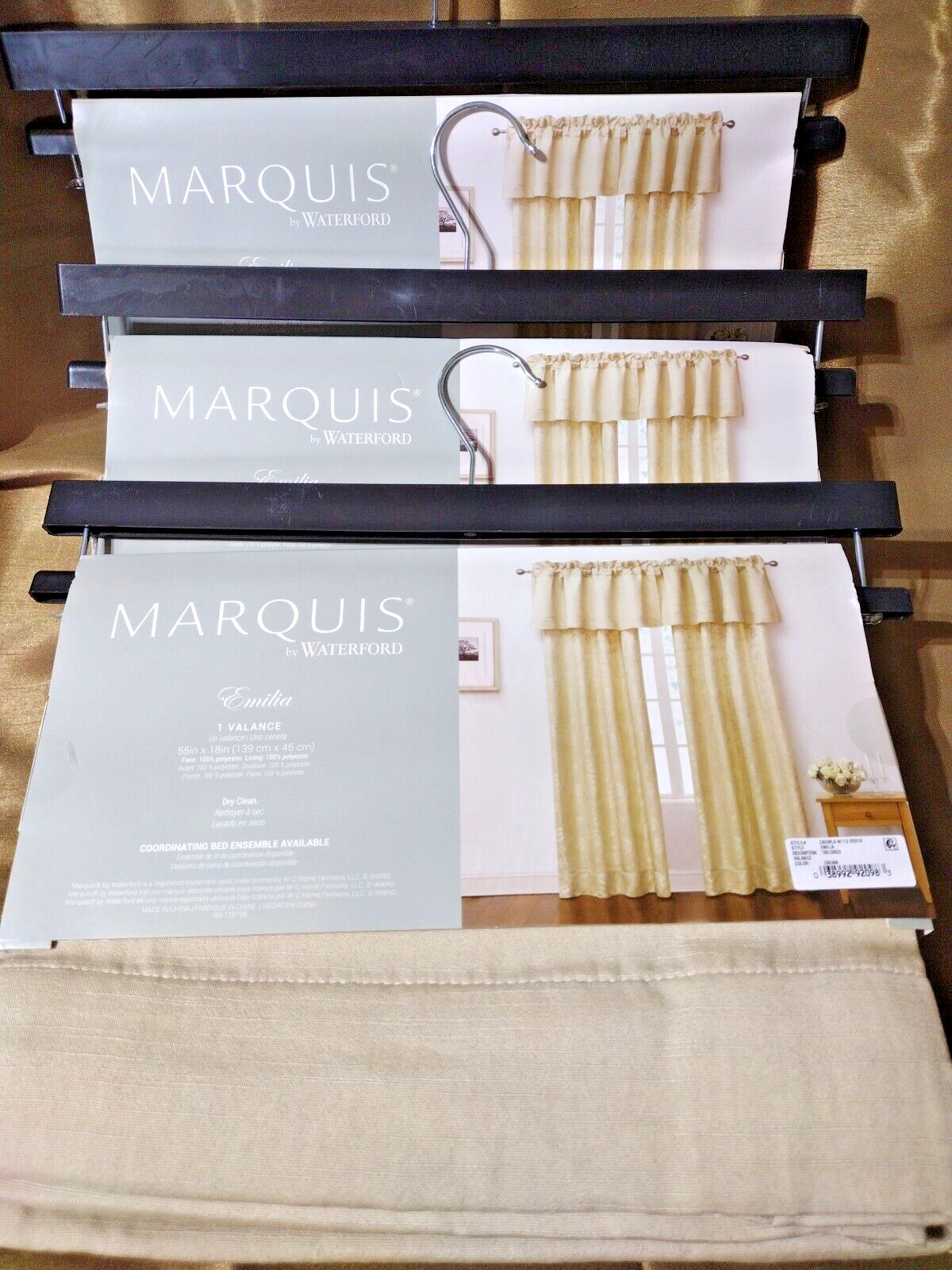 Waterford Marquis Tailored Valance, Emilia, Set of 3, 55″x 18″ Cream, NWT,