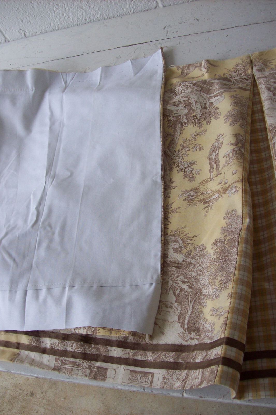 Unfinished Custom Made Toile De Jouy Valance~Ecru/Brown~Fully Lined~111″W x 22″L