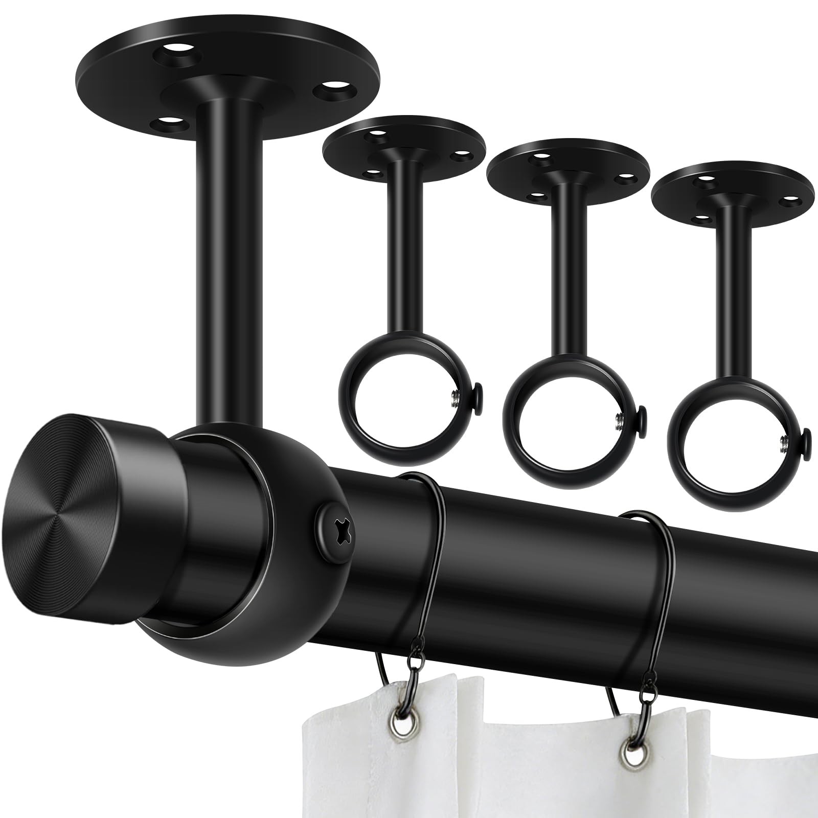 TOKPLNU Black Ceiling Curtain Rod Brackets 4 Pack for 1 1/4-Inch Poles