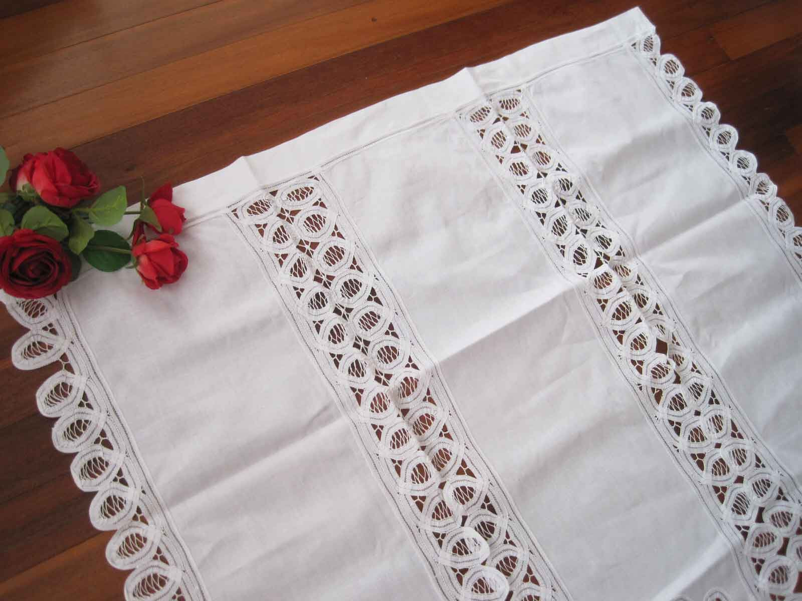 Only@ Elegant Three Panel Hand Batten Lace White Cotton Door Curtain 94cm Drop