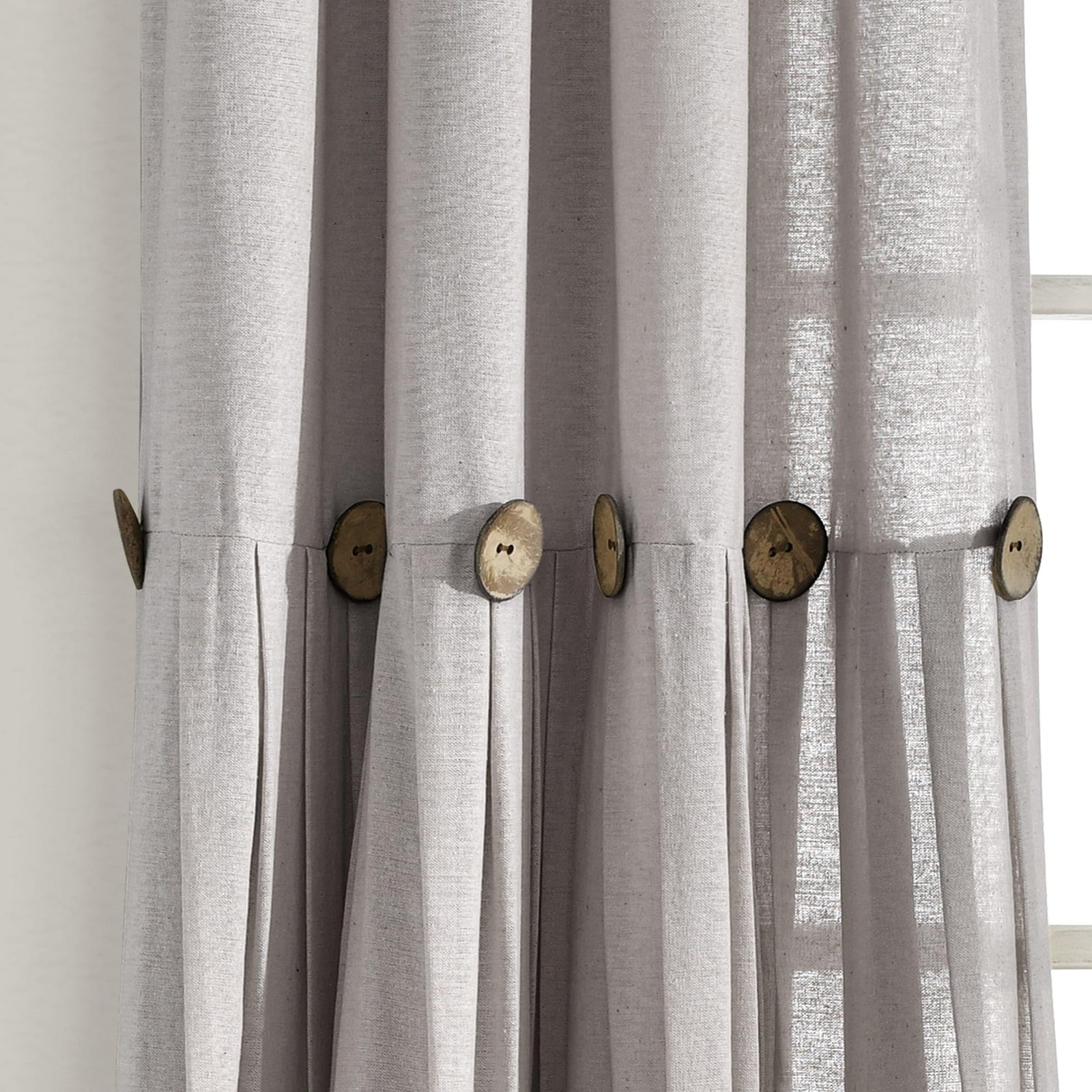 Lush Decor Linen Button Window Curtain Panel, 40″ W x 95″ L, Gray Single panel