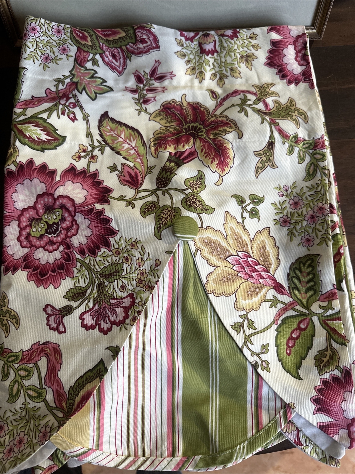Waverly Valance Navarra Raspberry Floral Striped Tiered Rod Pocket 54”x 18.5”