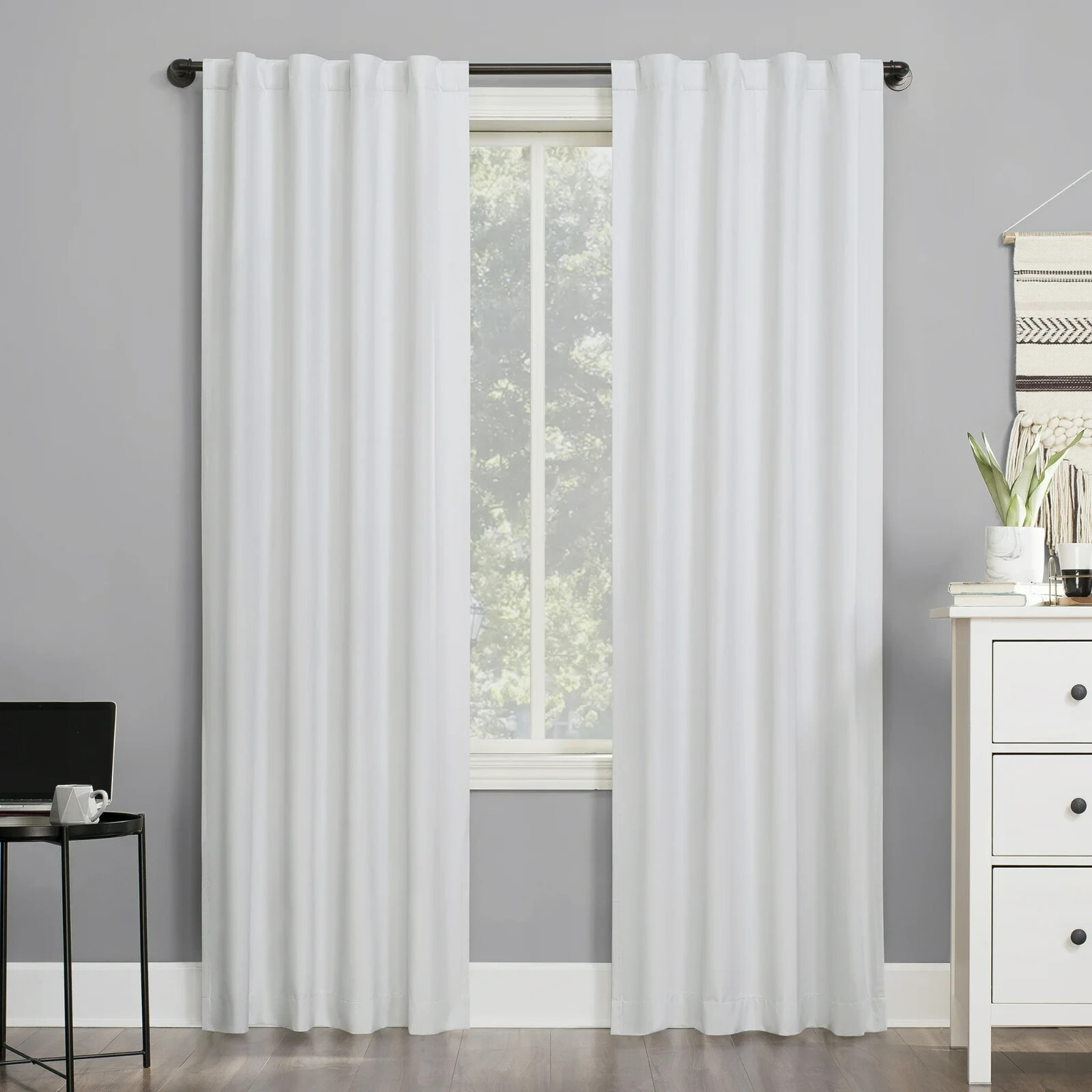 Sun Zero Cyrus Thermal Blackout Back Tab Curtain Panel, 96″ L x 40″ W, white