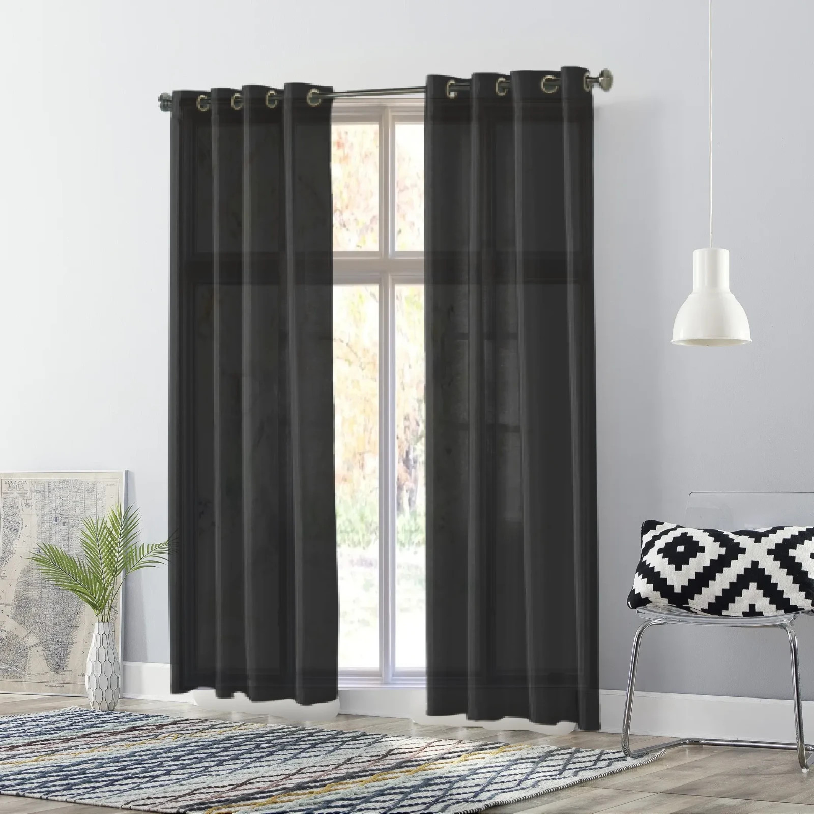 2PC SET SILKY WINDOW CURTAINS PANEL SEMI SHEER 55″ W X 63″ 84″ 95″ 108 L NANCY