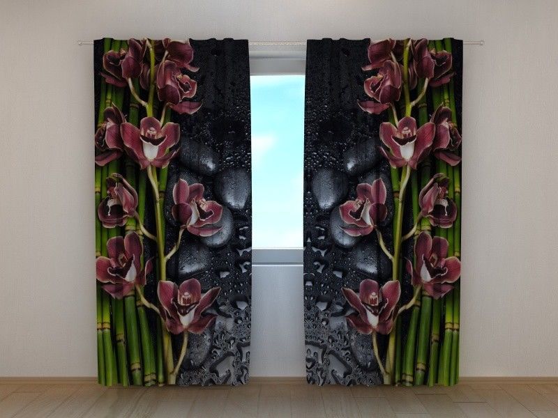Curtain Wine Colored Orchid Wellmira Custom Made Window Printed 3D Floral Motif