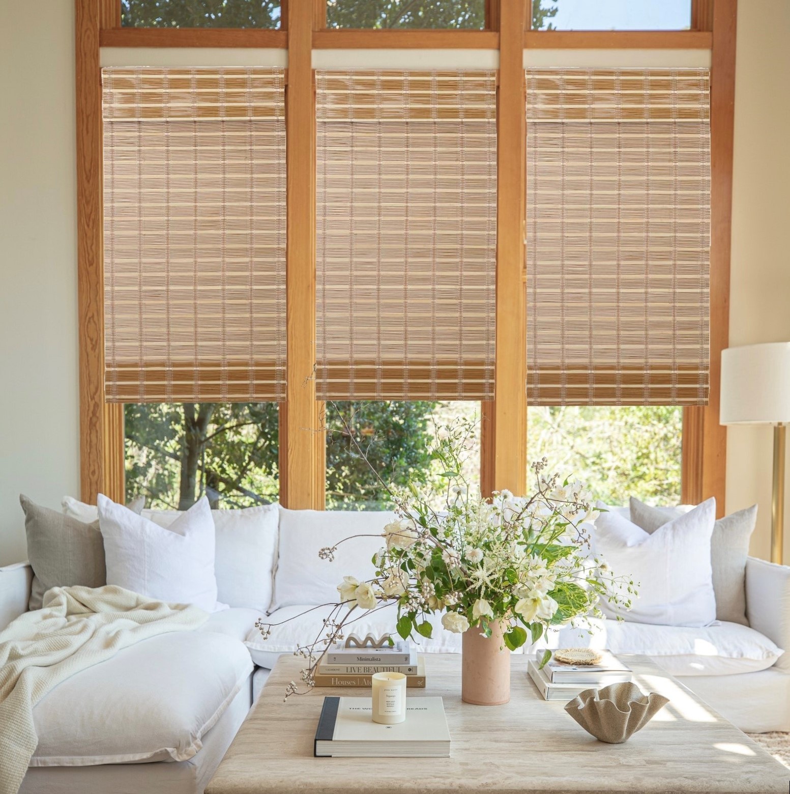 TJ Global Cordless Bamboo Window Blind Sun Shade, Light Filtering Roman…