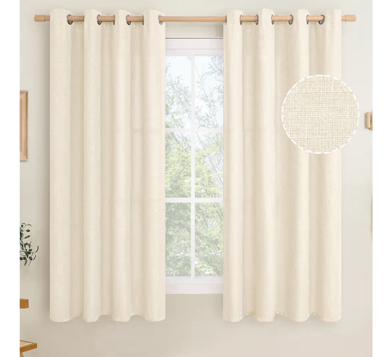 LAMIT Light Beige 52×63 linen curtains thick w/thermal insulation/burlap eyelets