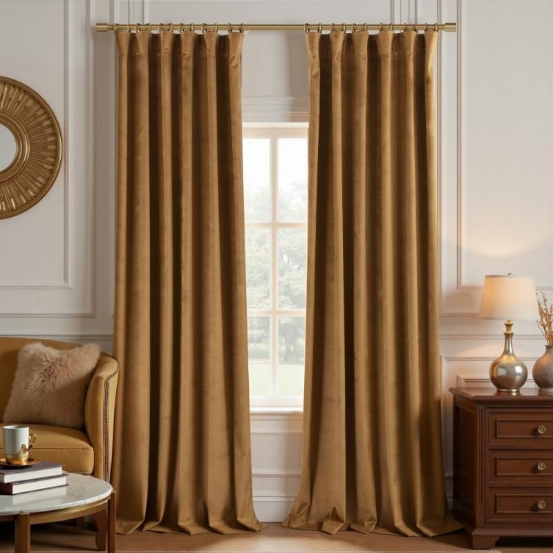 108 Inch 9FT Room Darkening Curtains, Luxury Velvet Rod Pocket Drapes for Liv…