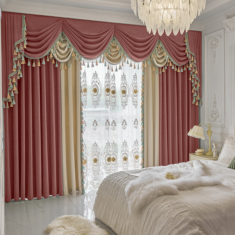 European thick luxury velvet pink cloth blackout curtain valance drape C1457