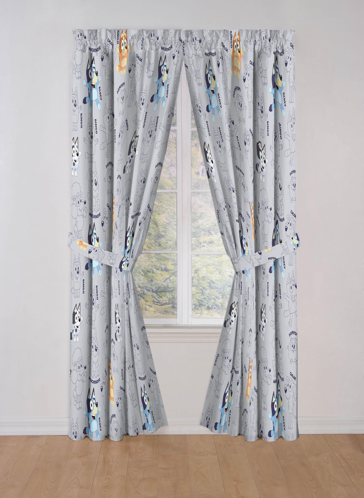 Window Curtains for Kids Bedroom 4-Piece Drape Set with 2 Tiebacks, Grey – Bl…