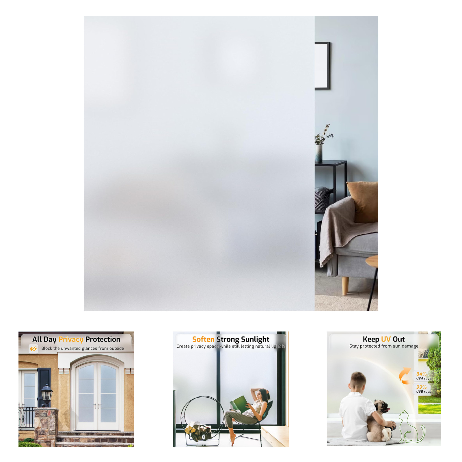 Frosted Window Film for Privacy Bathroom Home Office Glass Covering Removable