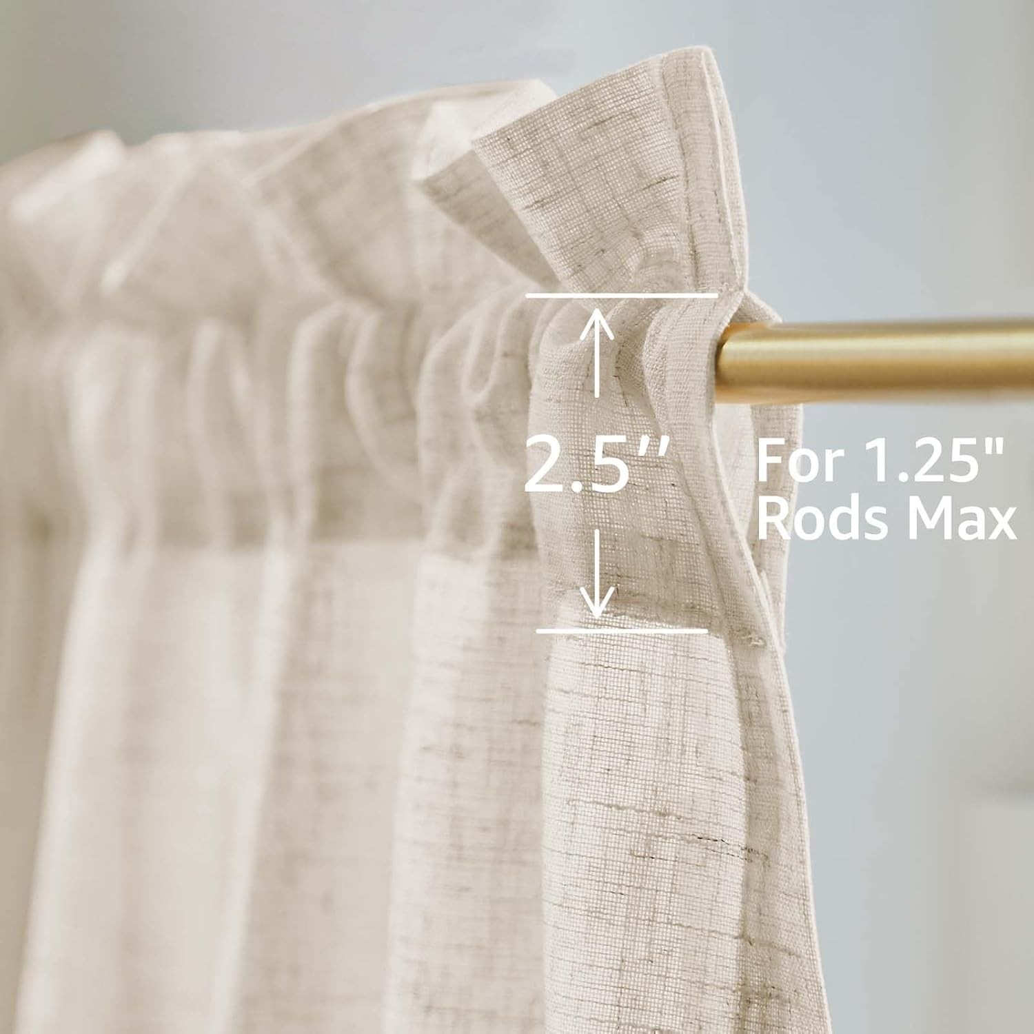 Elegant 36 Inch Light Filtering Valance | 2 Panel Country Linen Set in Beige