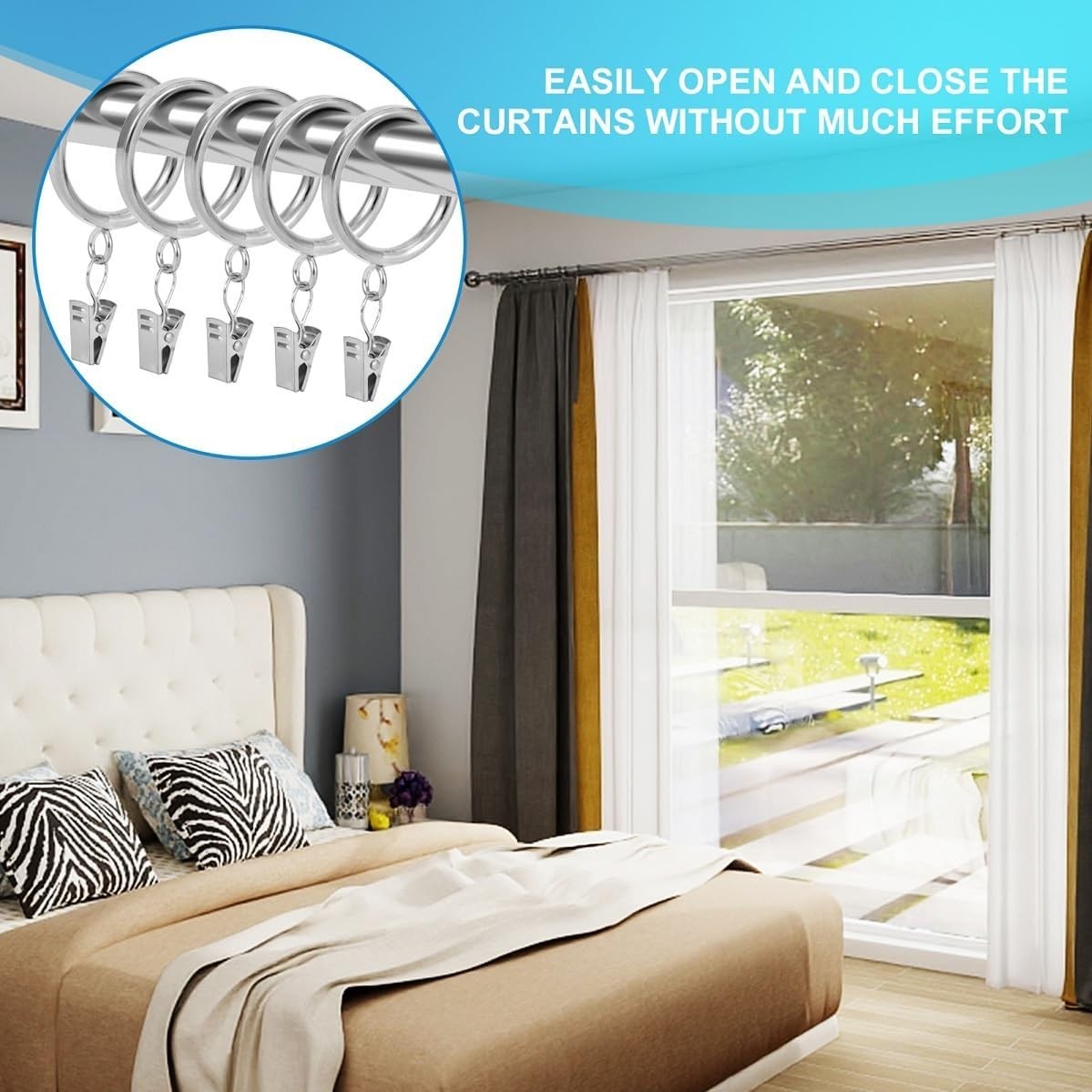 Elegant Satin Nickel Curtain Rings Set of 42 – Easy Install 1.5” Inner Diameter