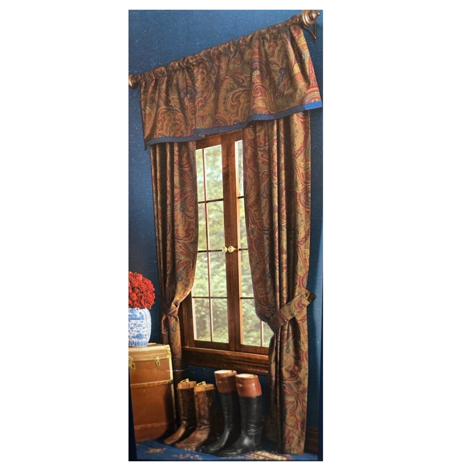 American Living Lichfield Paisley Curtain Panels 84×84 Burgundy Olive Navy 2ct