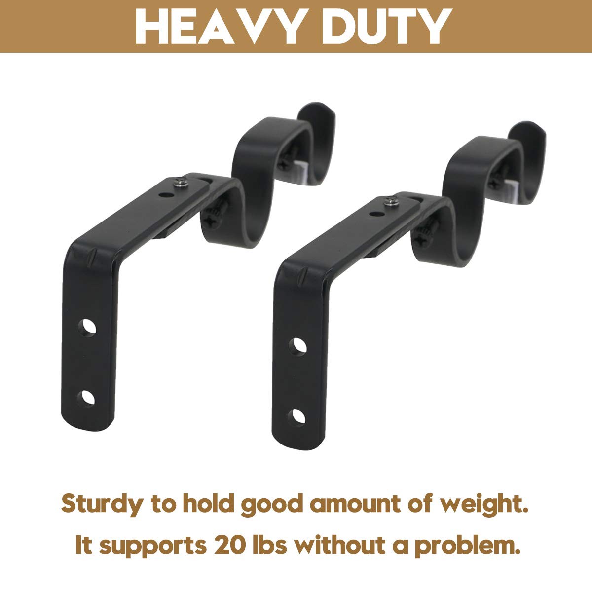 6 PCS Double Curtain Rod Brackets Heavy Duty Adjustable Holders 1 Inch Black