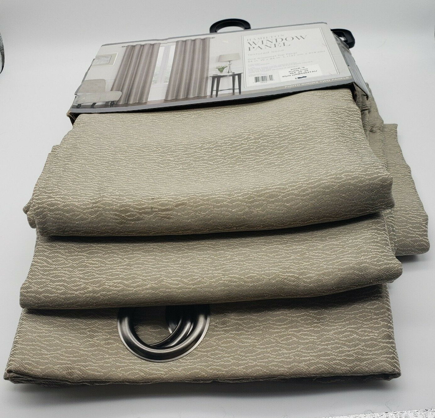 Hamilton by Kohl window panels 54″x84″ textured solid tan/taupe with cream set 2