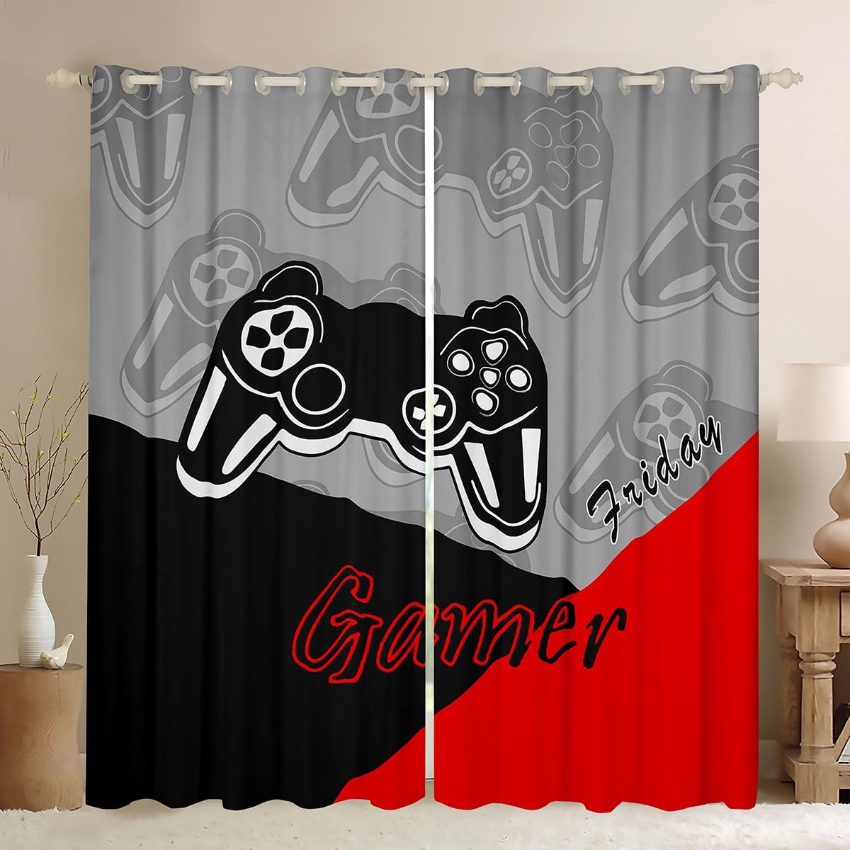 Gamer Curtains for Bedroom 42W x 63L Inches Boys Girls Game Curtain Gamepad H…