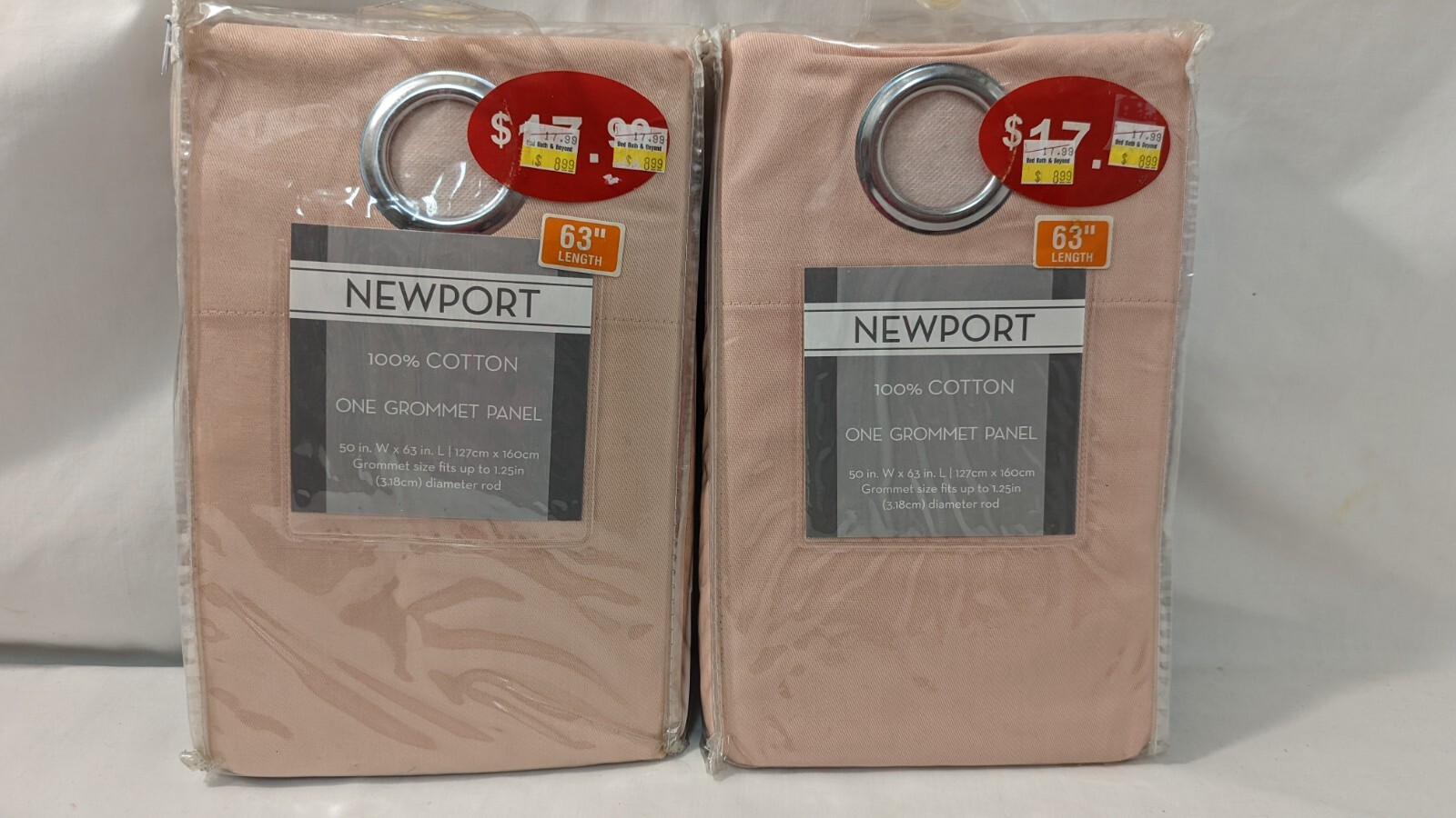 Pair Of Newport BLUSH Grommet Window Curtain Panel 100% Cotton 50in W x 63in L