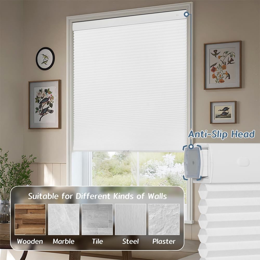 Seeye No Drill Cordless Cellular Shades Light Filtering Honeycomb Blinds For