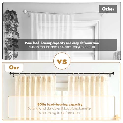 1 Inch Curtain Rods for Windows 28-48 Inches – Heavy Duty Drapery 30-48″ Black