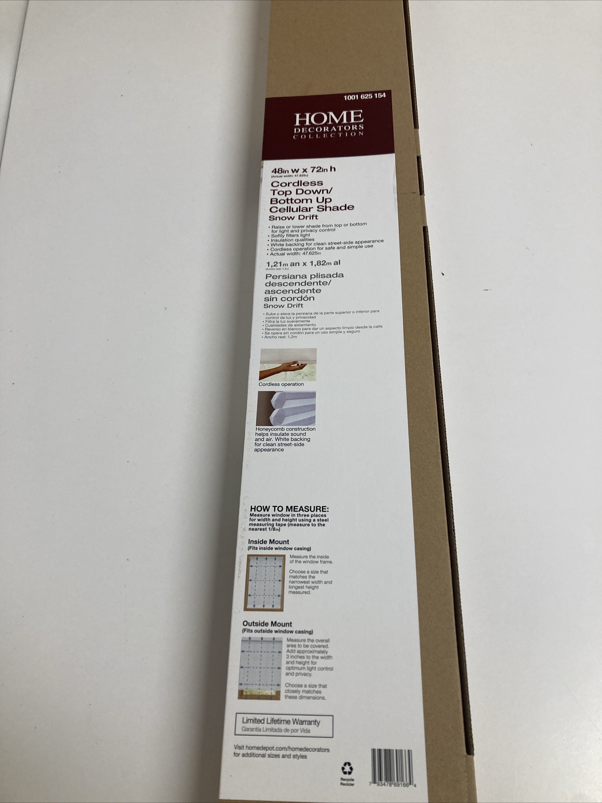 New HDC Top Down/ Bottom Up Cordless Cellular Shade Light Filtering Snow Drift