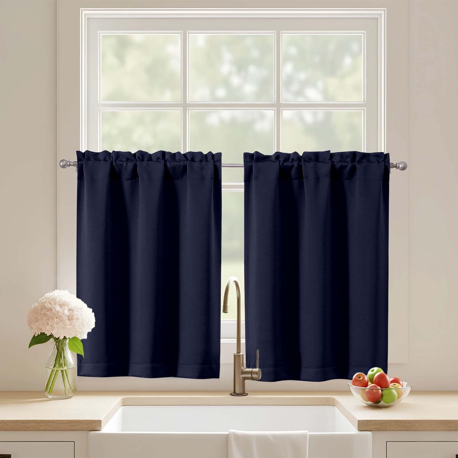 Navy Blue Blackout Curtains for Small Window Treatment, Light Blocking Short …