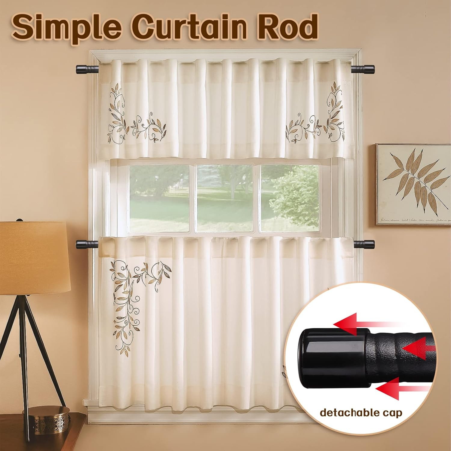 Matte Black Curtain Rod 23″ to 81″ 5/8″ Heavy Duty Window Drapery Rod