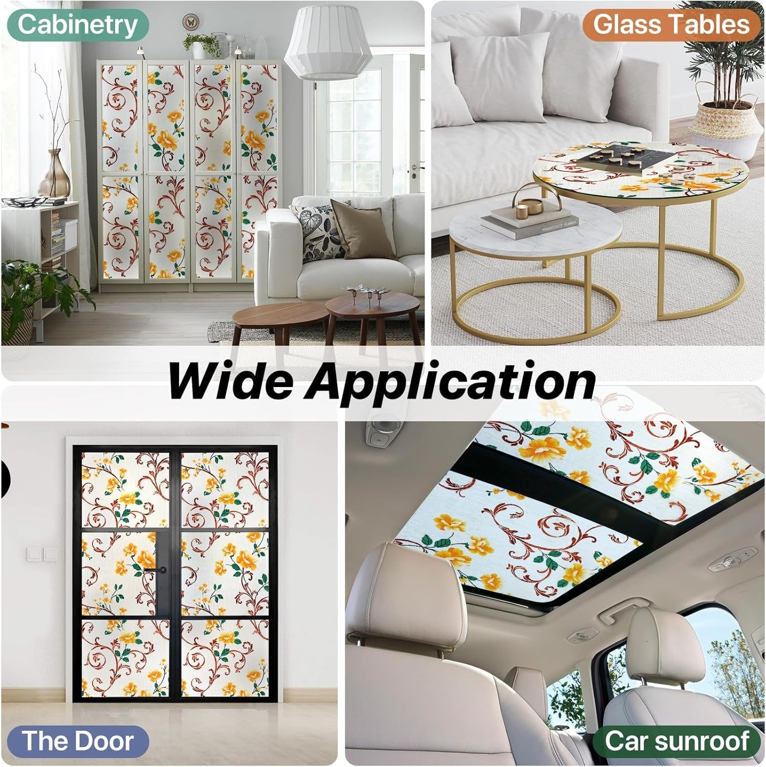 Flower Pure Stained Glass Window Film – Energy Efficient UV Defense, 17.5 x 78.7