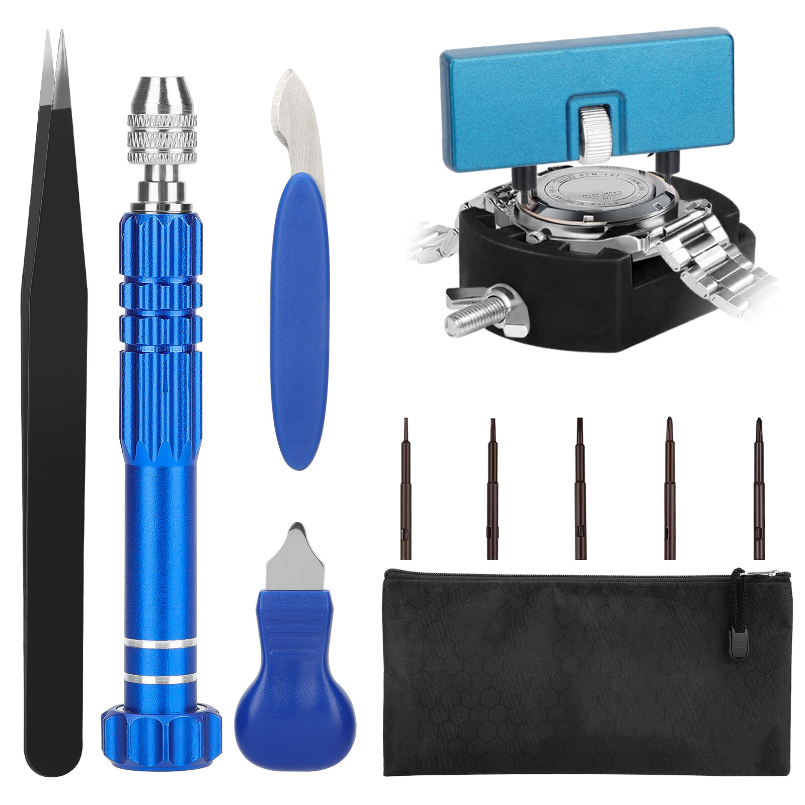 Adjustable Watch Back Case Opener Remover Battery Replacement Repair 12 Tool Kit