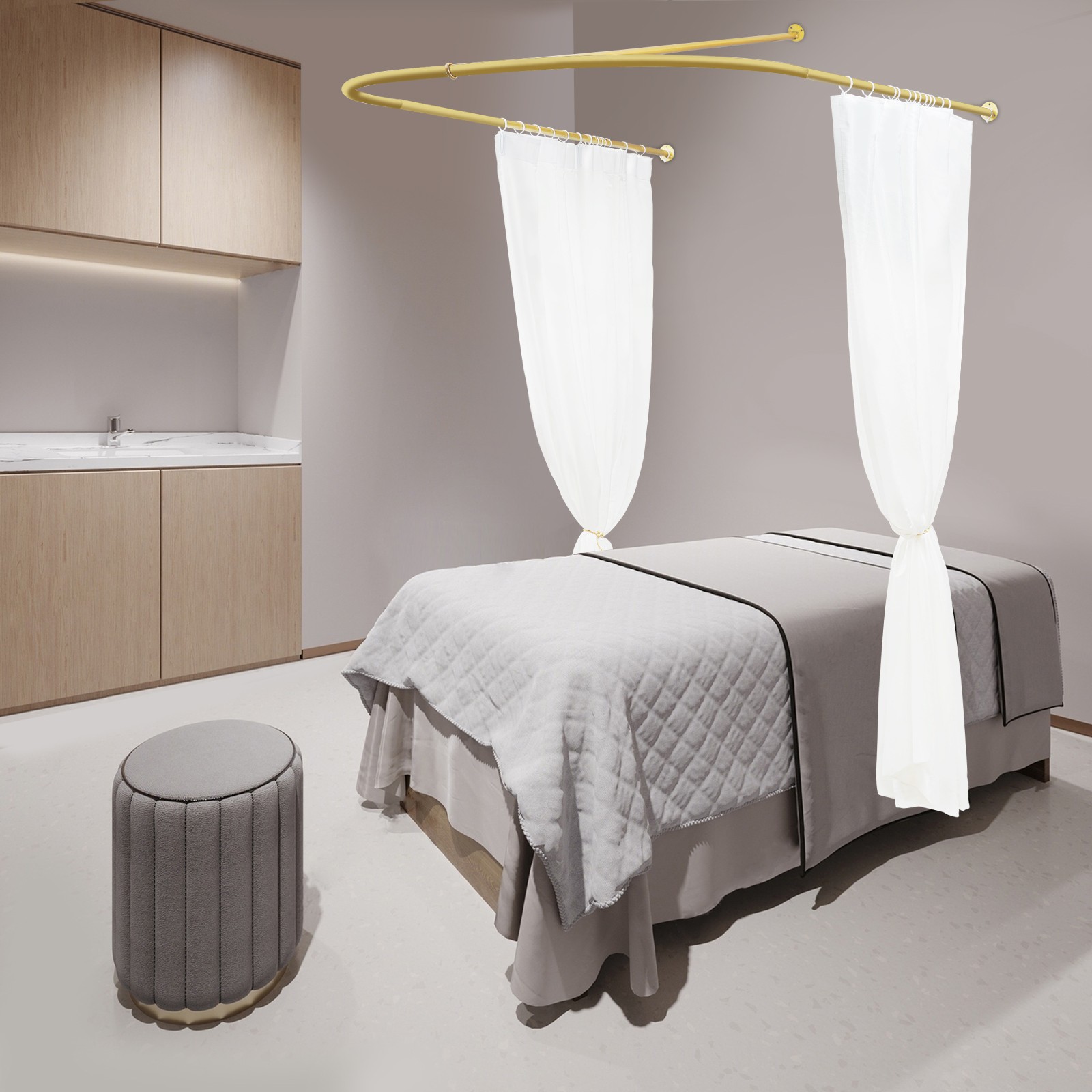 Beauty Salon Partition Curtain Divider w/ Curtain U-Shaped Room Partition Rod