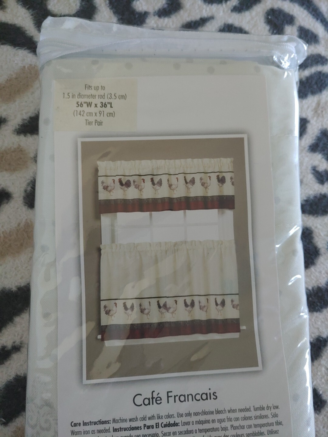 Roosters Kitchen Curtains Red White Cream Blck Burgandy – Tier Pair 56″W x36″ L