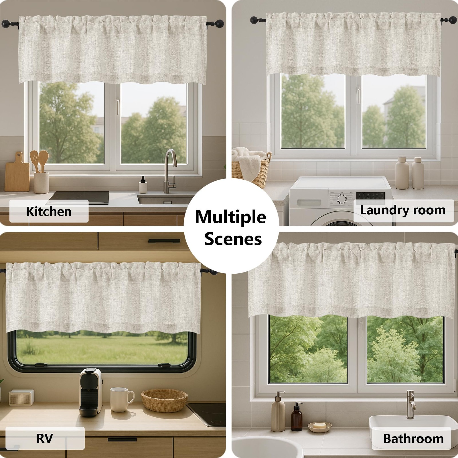 Valances for Windows – Light Filtering Faux 60″W x 14″L (Pack of 1) Natural