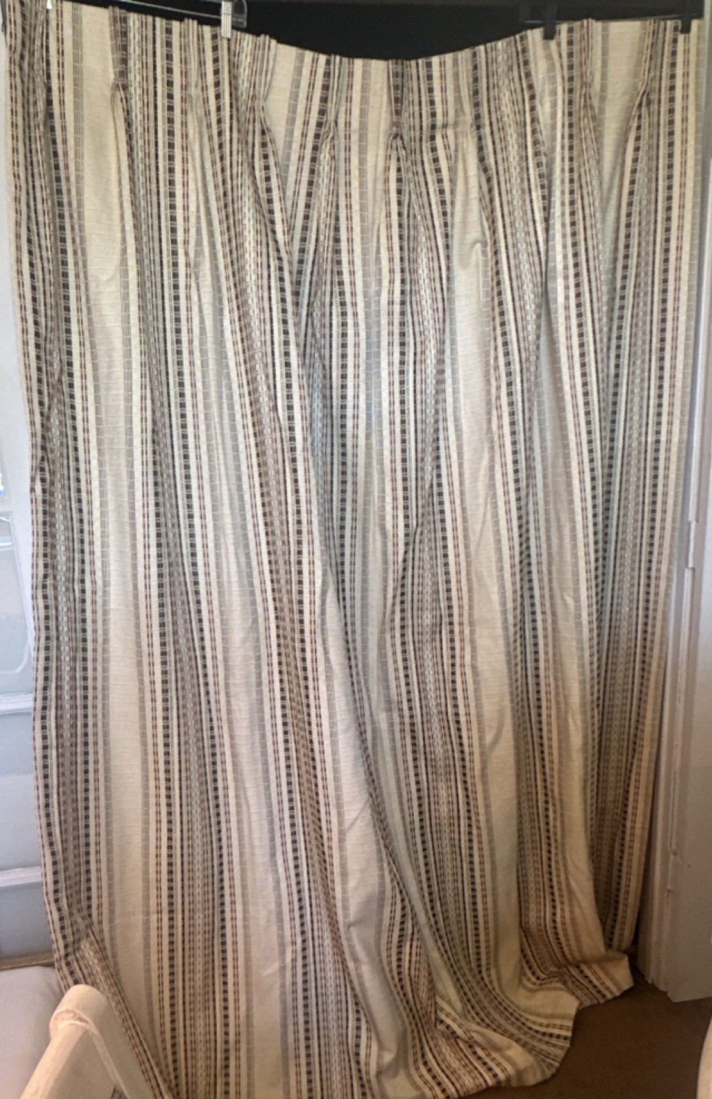 Vintage Striped Pinch Pleat Very Detailed Curtain Beige Brown Cream Heavy 80×85
